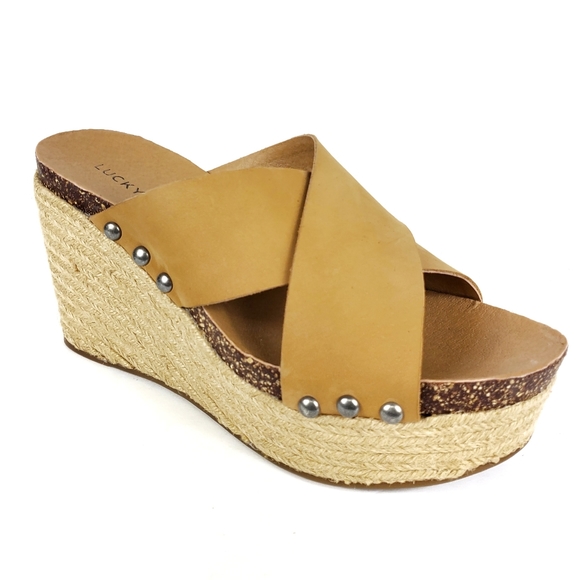 Lucky Brand Shoes - LUCKY BRAND Tan Leather Cross Espadrille Wedges 7
